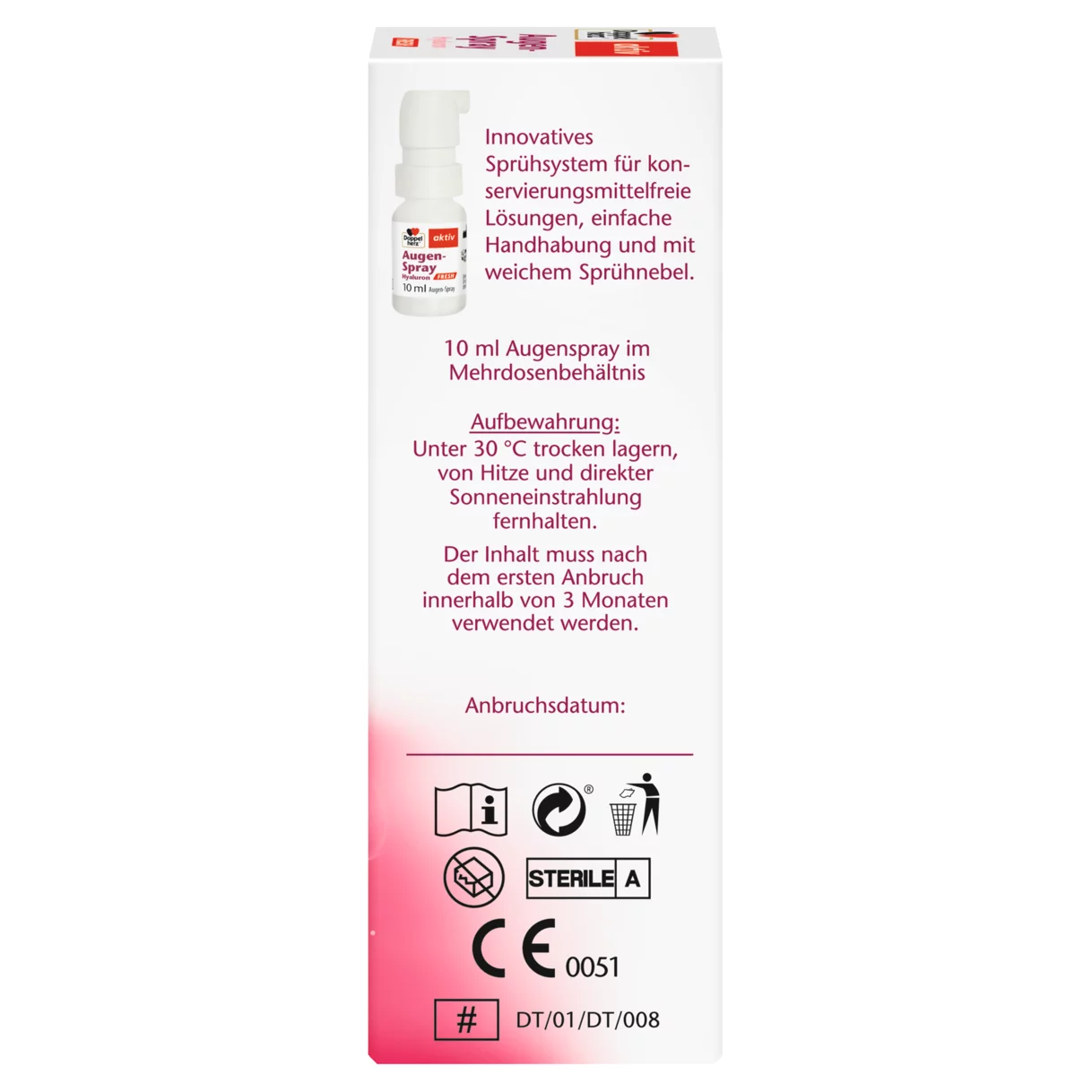 Abbildung der Produktverpackung Doppelherz aktiv Augen-Spray Hyaluron FRESH Seitenansicht rechts